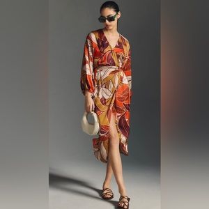 By Anthropologie Printed Wrap Dress.